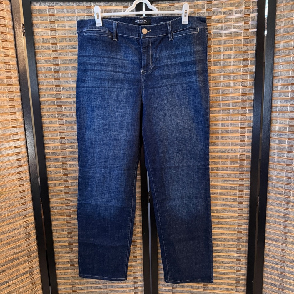 Liverpool High-Rise Straight Jeans Women 18W Blue Castle Dark Wash Stretch Denim